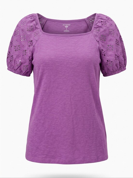 St. John's Bay Tops - St. John's Bay Lavender Puff Sleeve Eyelet Tee